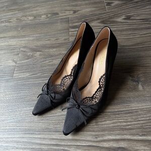 Calandre Black Satin Pointed-Toe Pumps NWOB